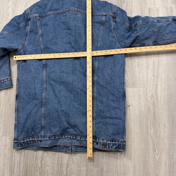 Levis Lengthened Sherpa Trucker Jacket Women's Large Blue Collared Denim Western - Picture 8 of 9